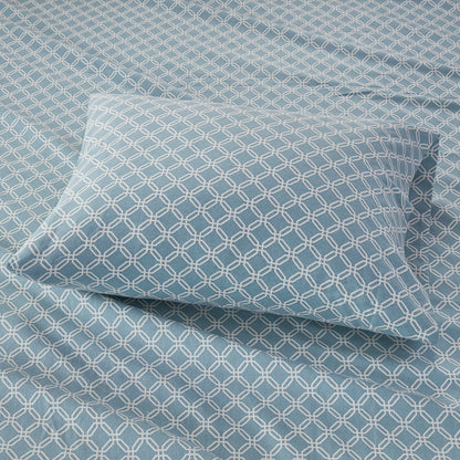 Cozy Cotton Flannel Printed Sheet Set - Blue Geo