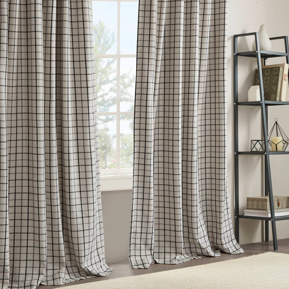 Anaheim Plaid Rod Pocket and Back Tab Curtain Panel with Fleece Lining - Black
