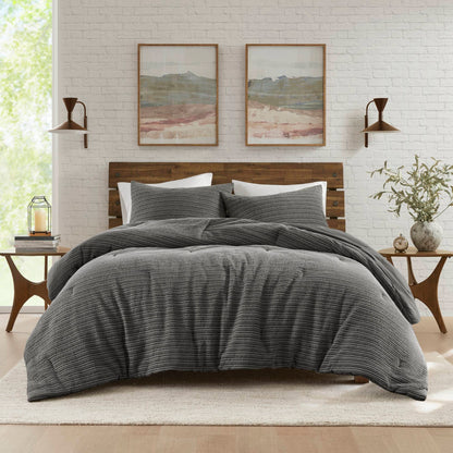 Lyon Waffle Washed Comforter Set - Charcoal