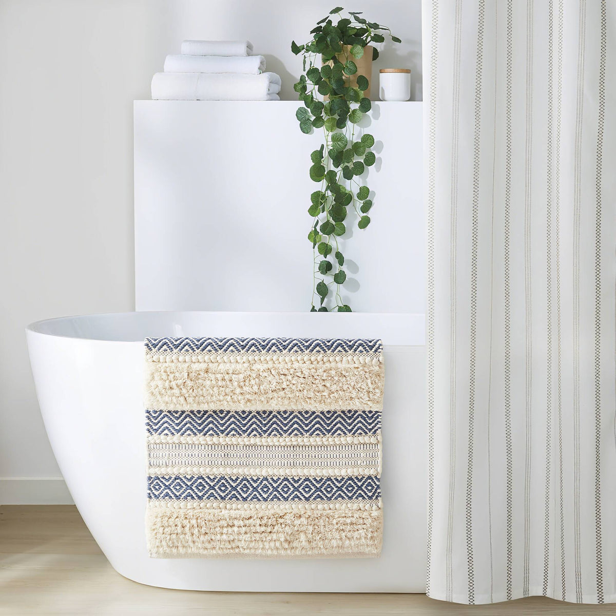 Asher Woven Texture Stripe Bath Rug - Navy
