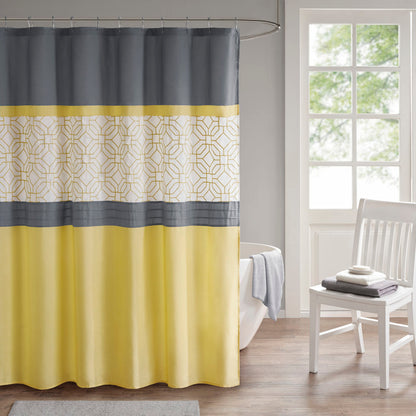 Donnell Embroidered and Pieced Shower Curtain - Yellow/Grey