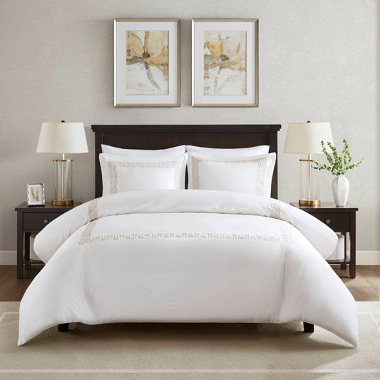 Nile 3 Piece Cotton Sateen with Embroidery Duvet Set - Multi