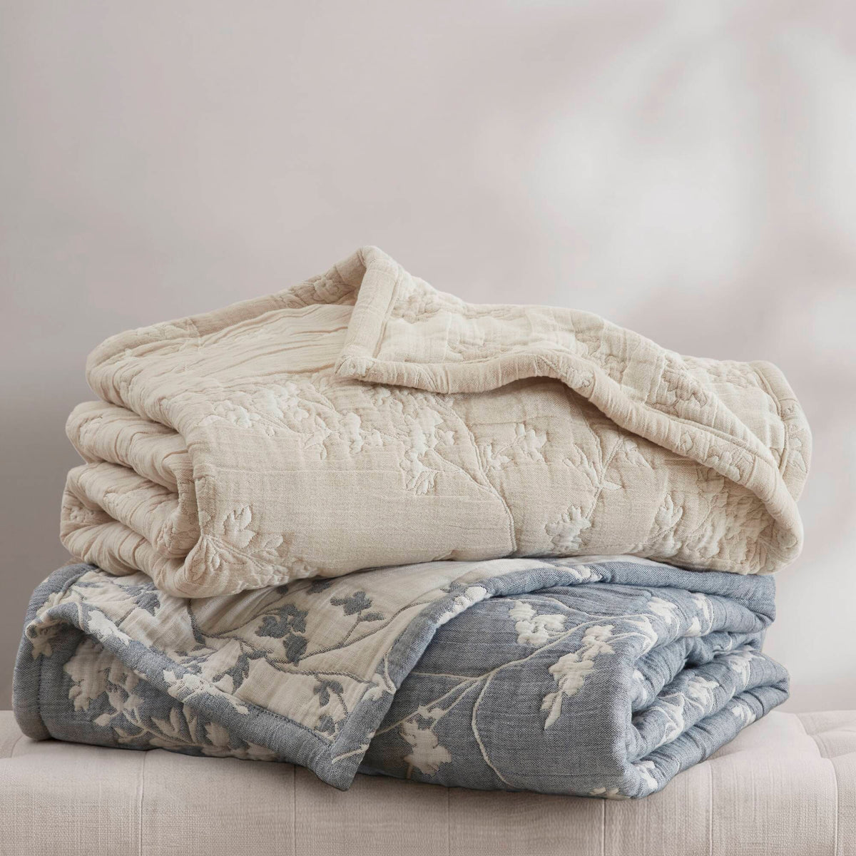 Catalina Botanical Cotton Jacquard Throw - Linen