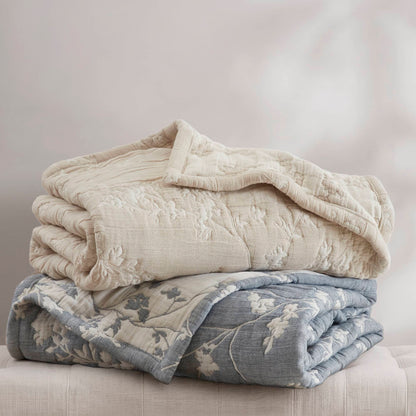 Catalina Botanical Cotton Jacquard Throw - Linen