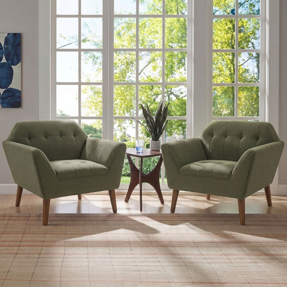 Newport Wide Mid-Century Modern Lounge Chair Set of 2 - Green
