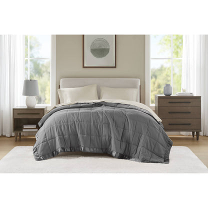 Windom Lightweight Down Alternative Blanket with Satin Trim - Charcoal