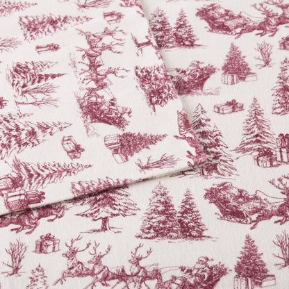 Cozy Cotton Flannel Printed Sheet Set - Santa Delivery Toile