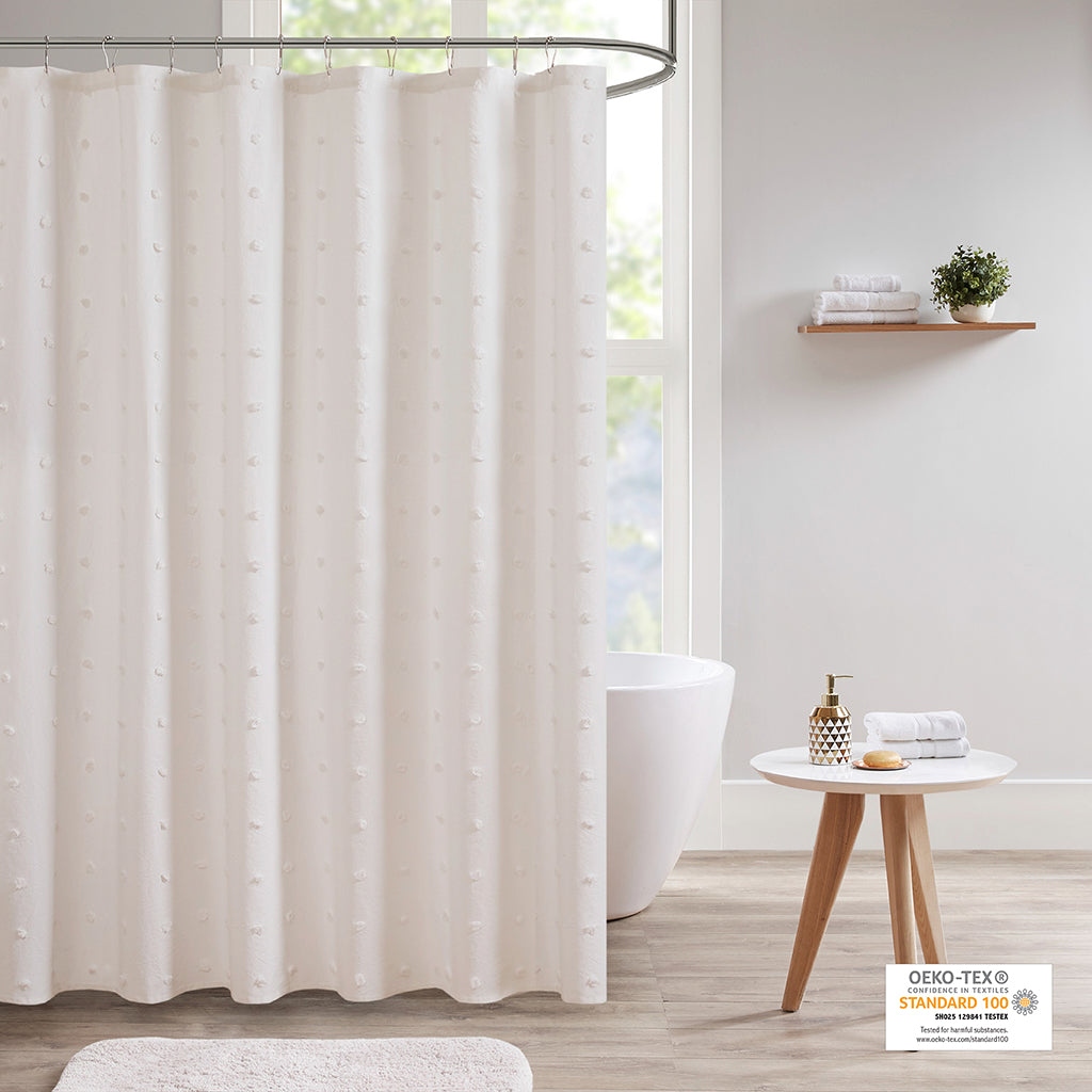 Brooklyn Cotton Jacquard Pom Pom Shower Curtain - Ivory