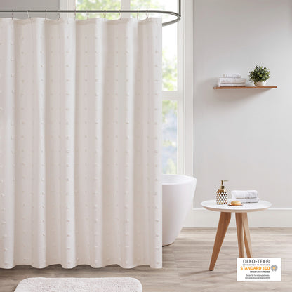 Brooklyn Cotton Jacquard Pom Pom Shower Curtain - Ivory