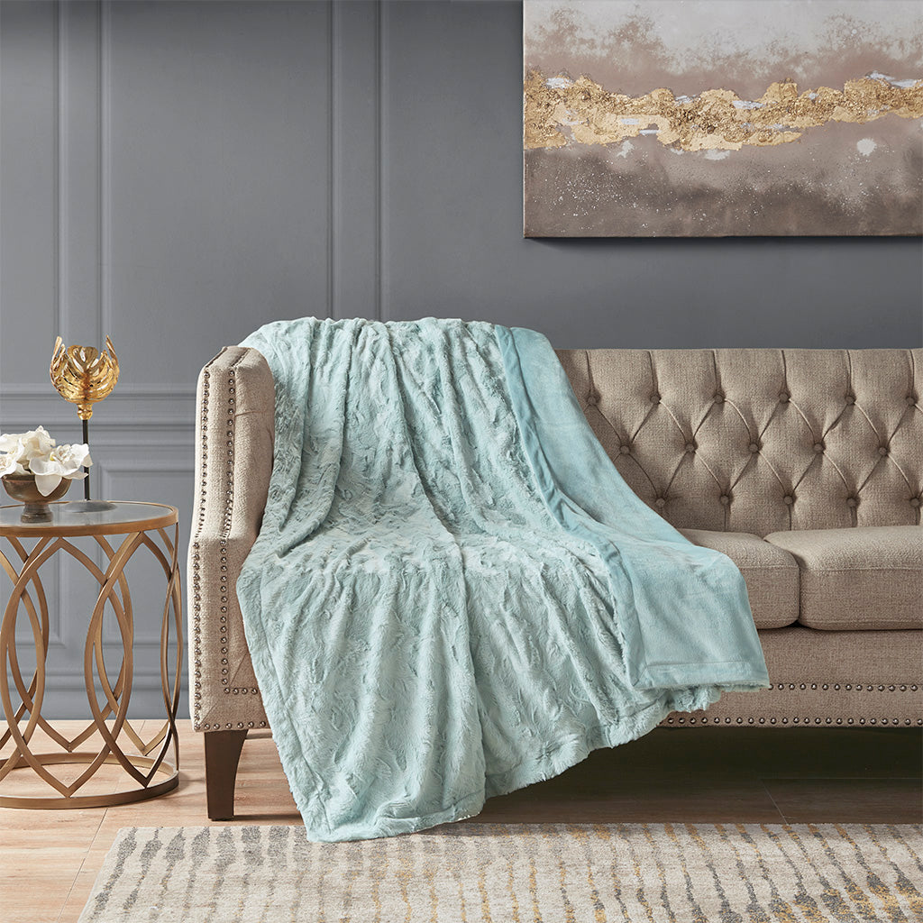 Zuri Oversized Faux Fur Throw - Aqua