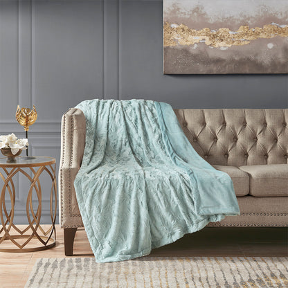 Zuri Oversized Faux Fur Throw - Aqua