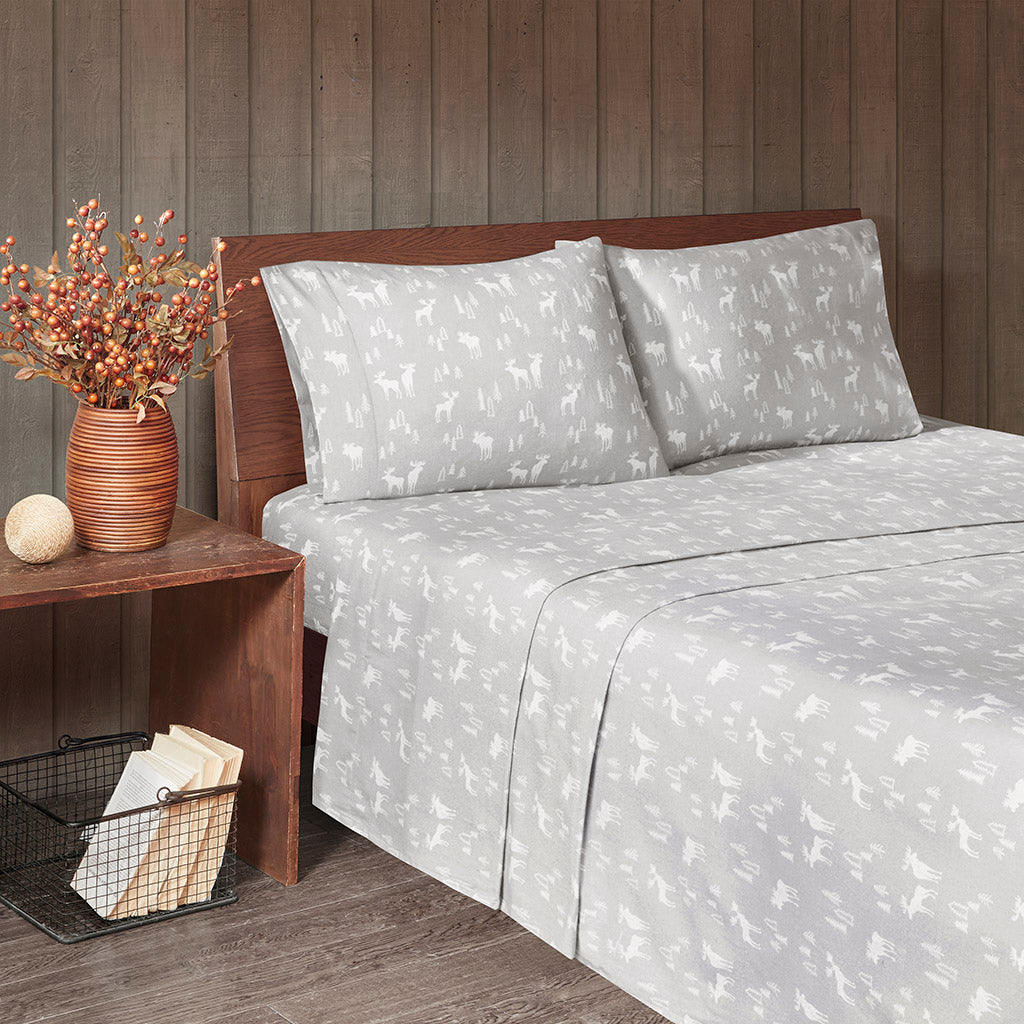 Cotton Flannel Sheet Set - Grey Moose