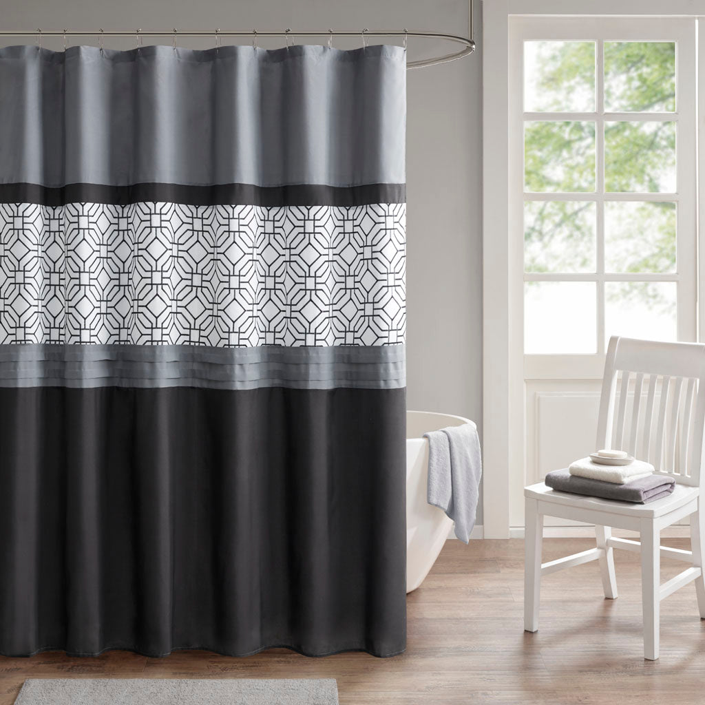 Donnell Embroidered and Pieced Shower Curtain - Black/Grey