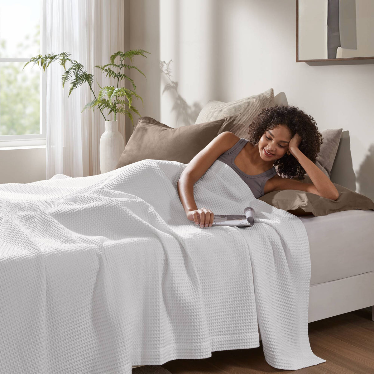 Waffle Weave Cotton Blanket - White