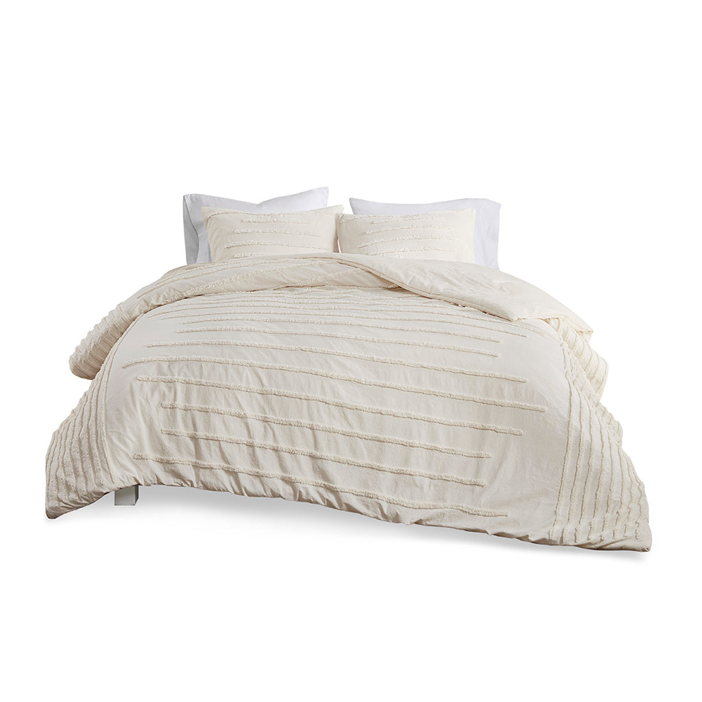 Mercer 3 Piece Cotton Chenille Comforter Set - Ivory
