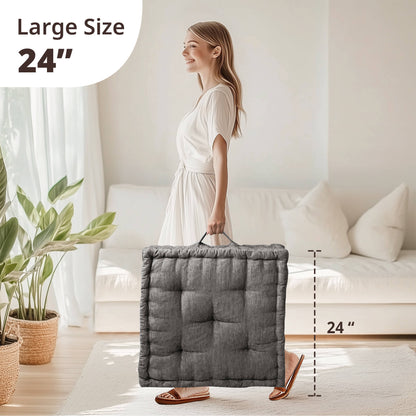 Azza Poly Chenille Square Floor Pillow Cushion - Charcoal