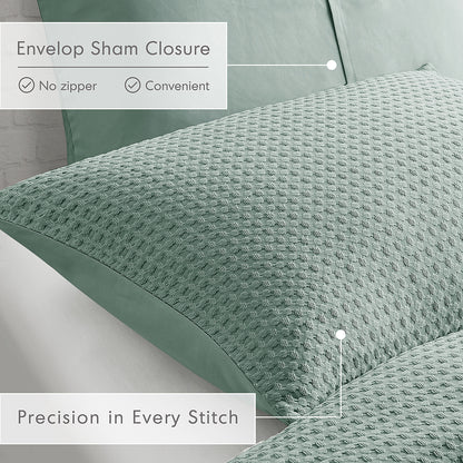 Mina Weave Textured Duvet Cover Set - Sage Green