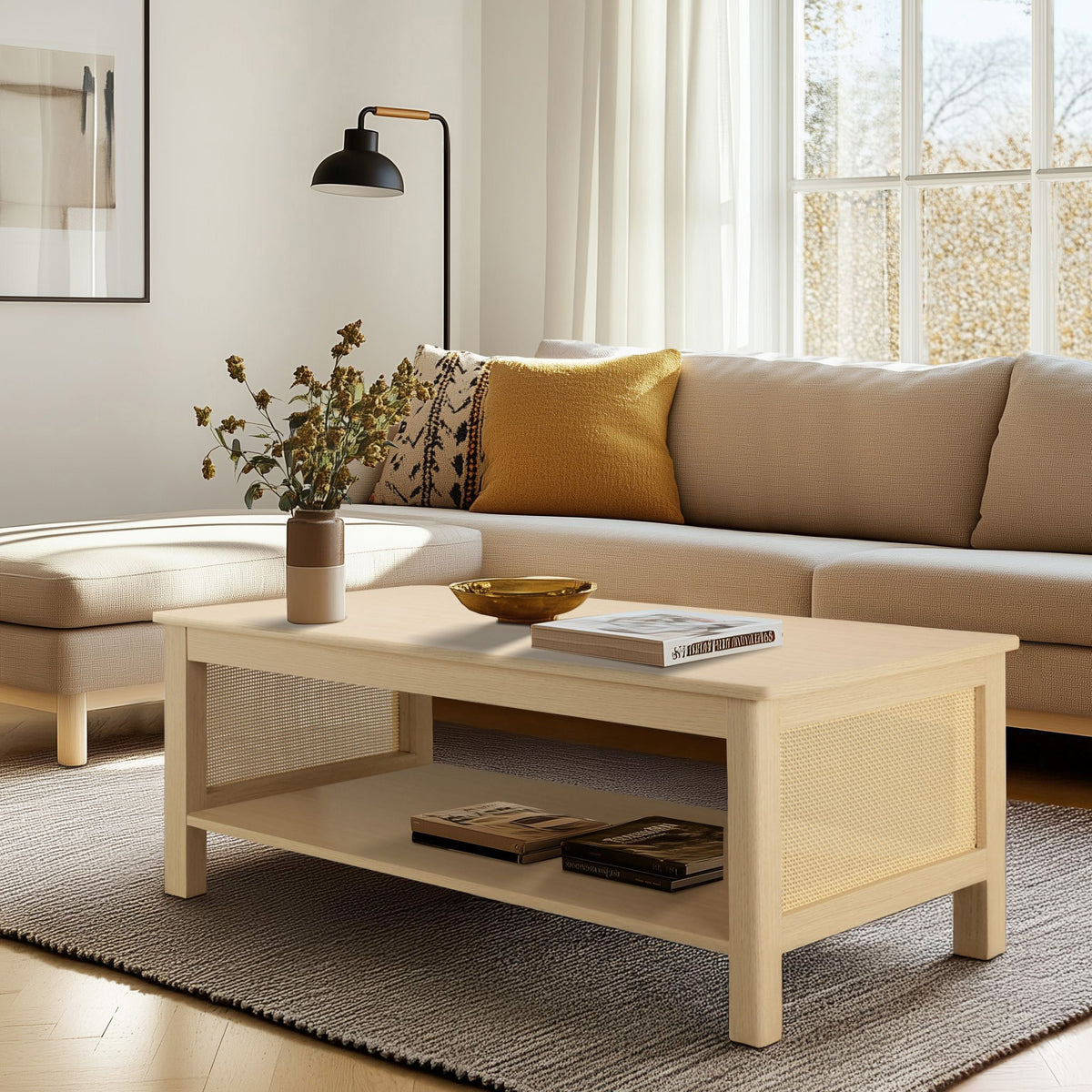 Ashlyn 2-Tier Rattan Coffee Table - Natural