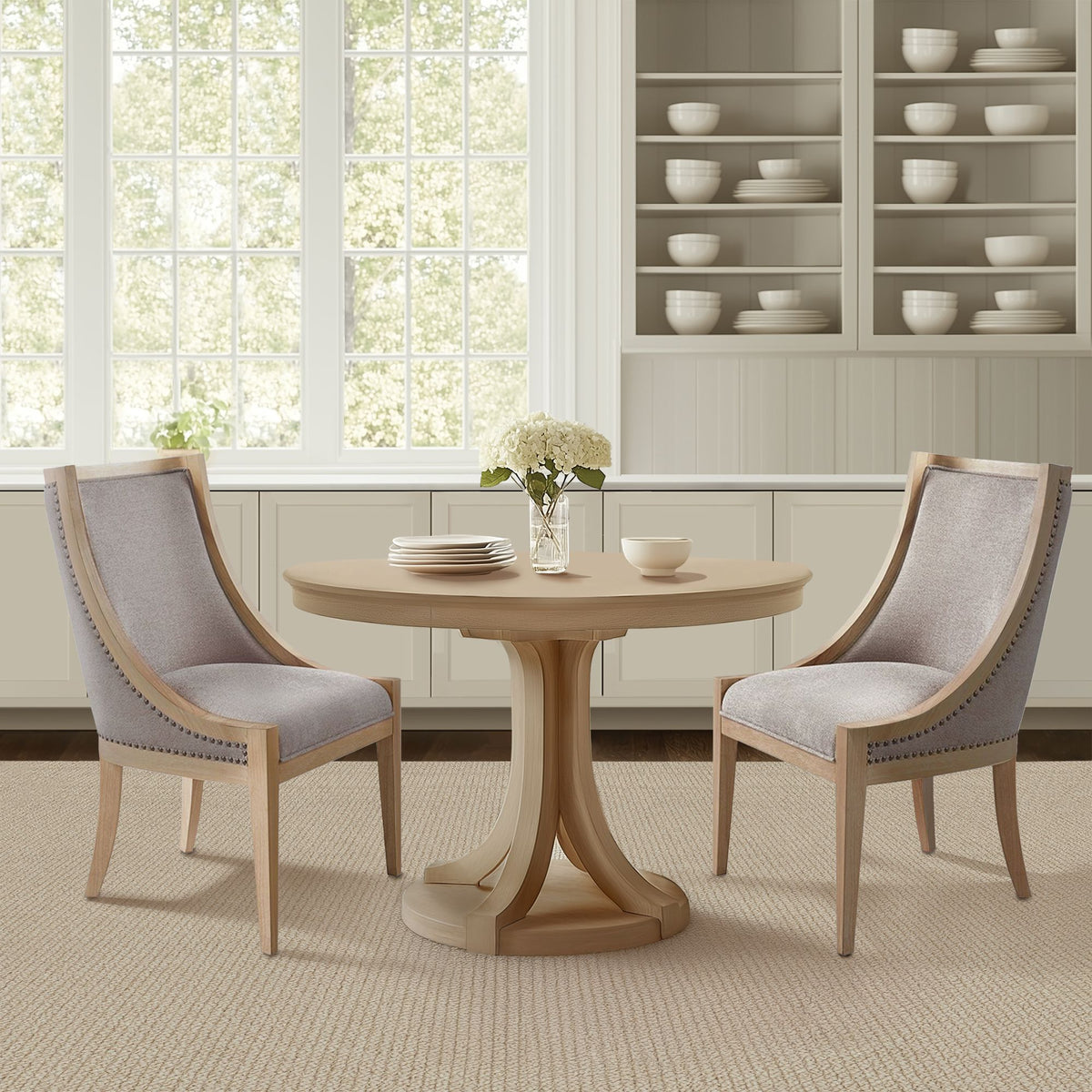 Elmcrest Upholstered Dining Chair with Nailhead Trim - Linen