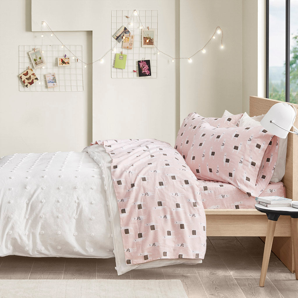 Cozy Soft Cotton Flannel Printed Sheet Set - Pink Llamas