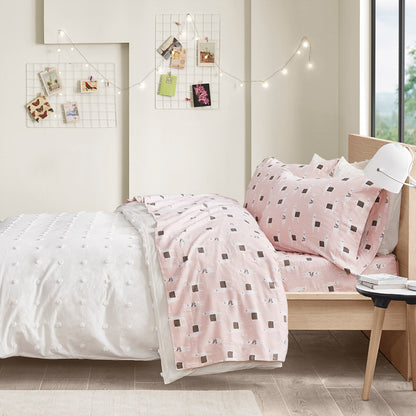 Cozy Soft Cotton Flannel Printed Sheet Set - Pink Llamas