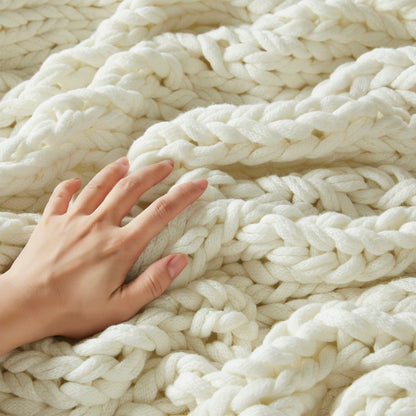 Chunky Double Knit Handmade Throw Blanket - Ivory