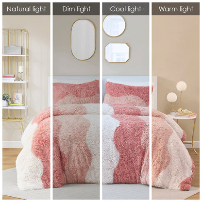 Cassie Ombre Shaggy Faux Fur Comforter Set - Blush Multi