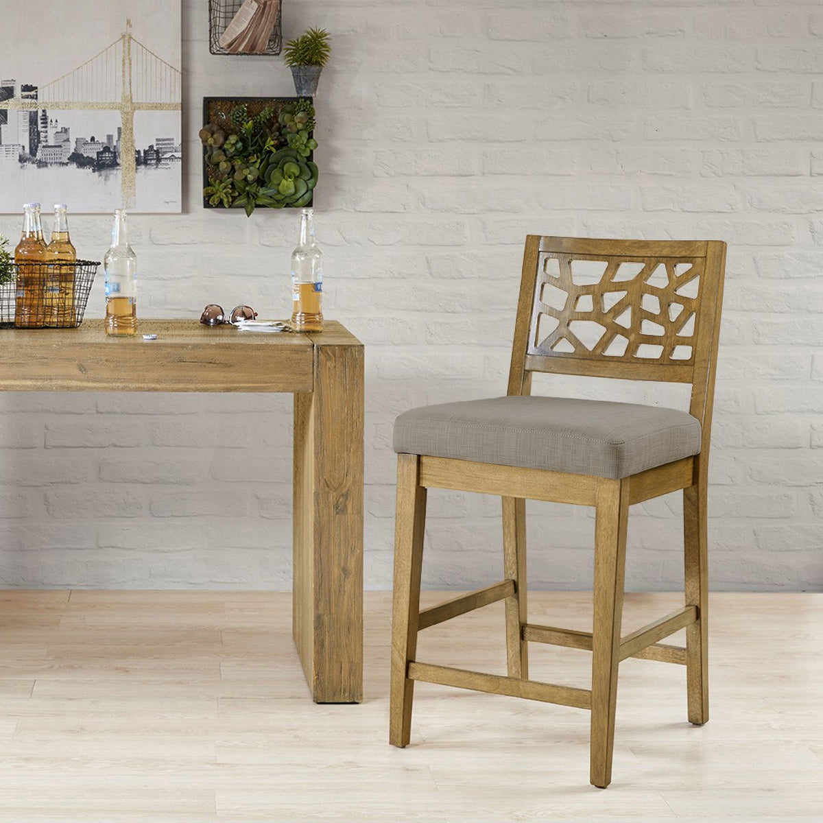 Crackle Counter Stool - Light Grey