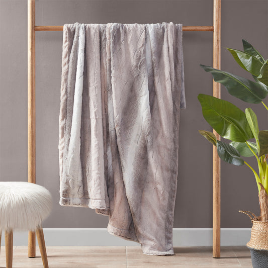 Zuri Faux Fur Throw - Blush/Grey