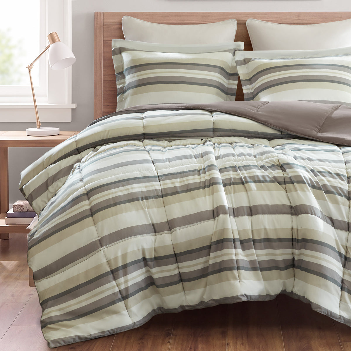 Parkston 3M Scotchgard Down Alternative All Season Comforter Set - Taupe Wesley Stripe