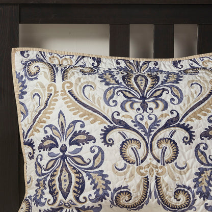 Cali 6 Piece Reversible Quilt Set with Throw Pillows - Navy/Tan