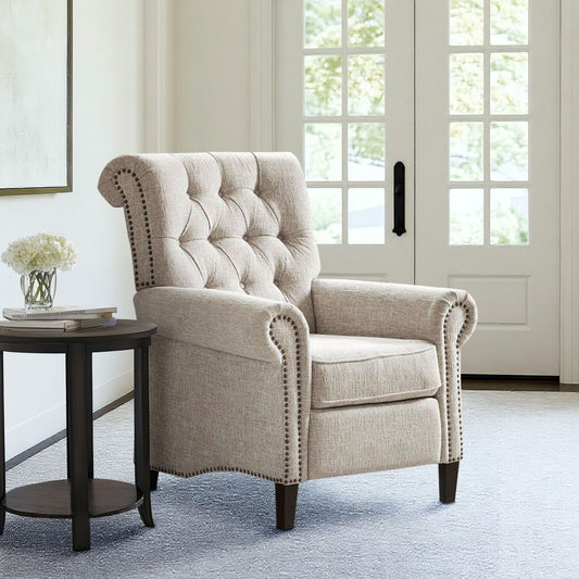 Aidan Upholstered Manual Push Back Recliner Chair with Nailheads - Cream