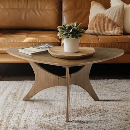 Blaze Organic Triangular Wood Coffee Table with Sculptural Base - Light Brown