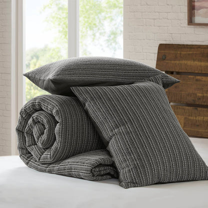 Lyon Waffle Washed Comforter Set - Charcoal