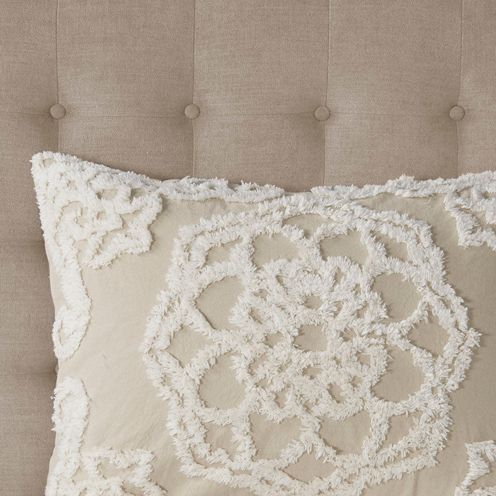 Laetitia Tufted Cotton Chenille Medallion Duvet Cover Set - Taupe