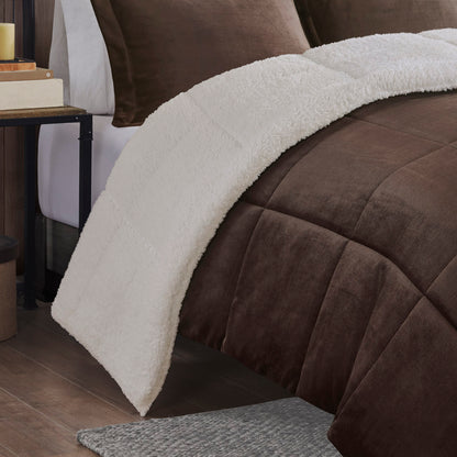 Alton Plush to Sherpa Down Alternative Comforter Set - Brown/Ivory