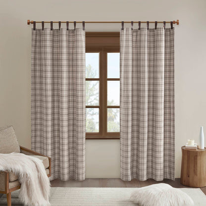 Anaheim Plaid Faux Leather Tab Top Curtain Panel with Fleece Lining - Brown