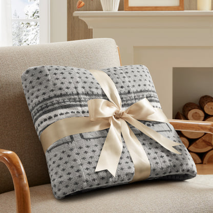 Print Plush to Sherpa Heated Throw - Grey Cozy Sheep