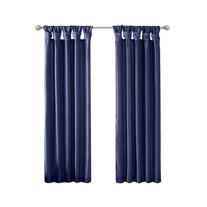 Emilia 100% Polyester Solid Faux Silk Lined Twist Tab Window Curtain - Navy