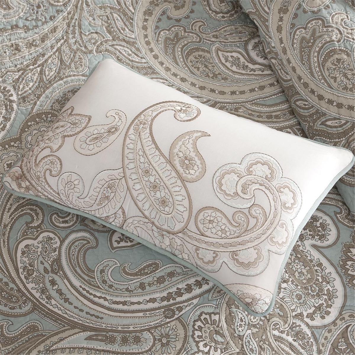 Ronan 4 Piece Cotton Quilt Set with Trhow Pillow - Blue