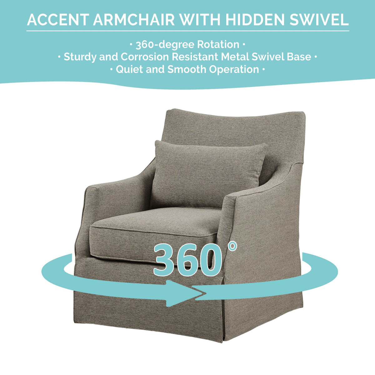 London Upholstered Skirted Swivel Armchair with Lumbar Pillow - Tan Multi