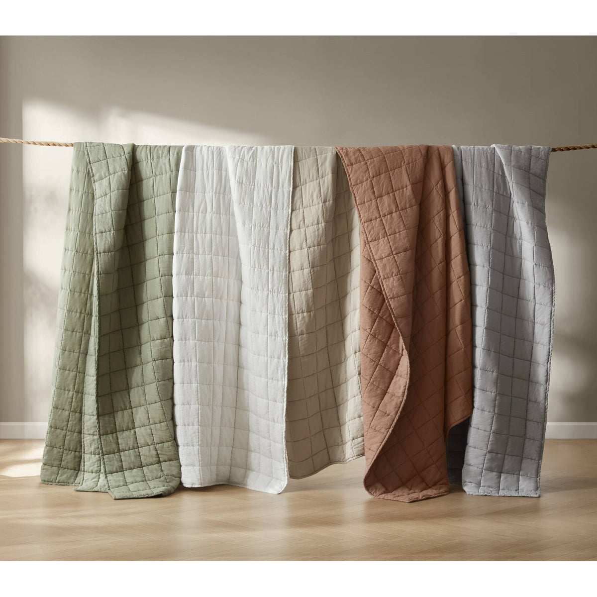French Flax Linen Garment Washed Quilt Set - Clay