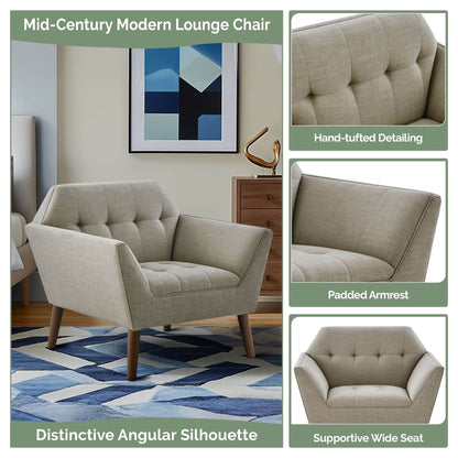 Newport Wide Mid-Century Modern Lounge Chair - Light Grey