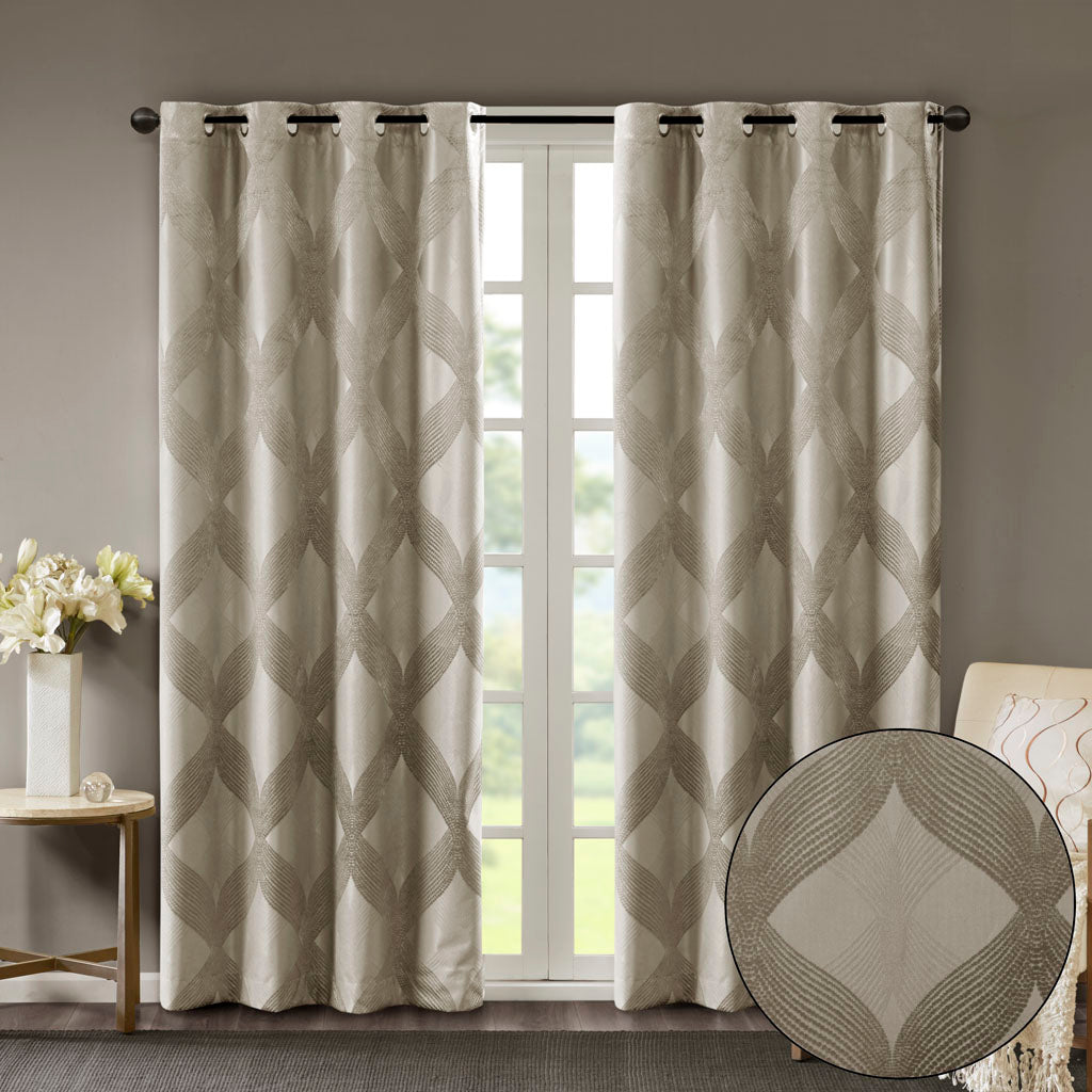 Bentley Ogee Knitted Jacquard Total Blackout Curtain Panel - Taupe