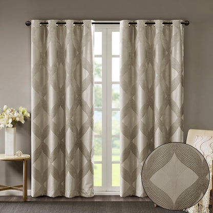 Bentley Ogee Knitted Jacquard Total Blackout Curtain Panel - Taupe