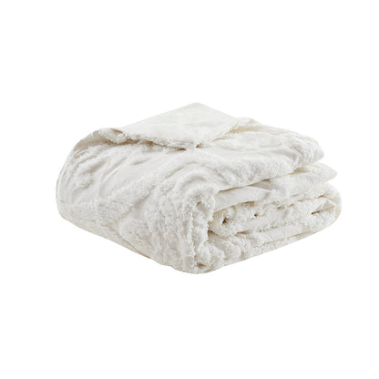 Viola 3 Piece Tufted Cotton Chenille Damask Duvet Cover Set - Off-White