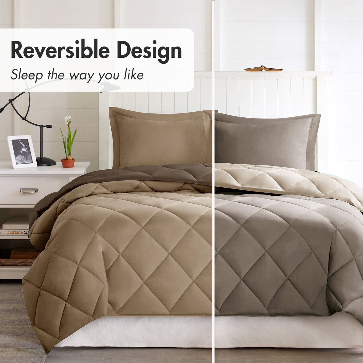 Larkspur 3M Scotchgard Reversible Down Alt Comforter Set - Brown/Sand