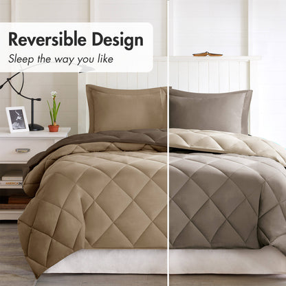 Larkspur 3M Scotchgard Reversible Down Alt Comforter Set - Brown/Sand