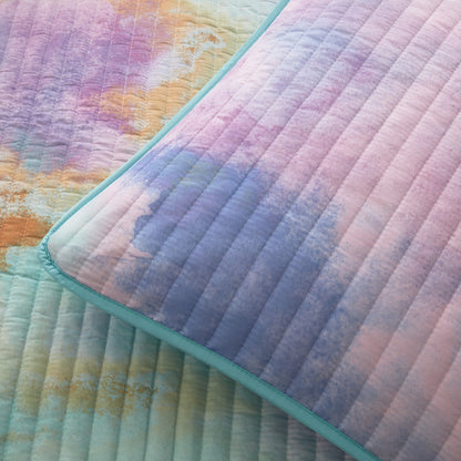 Cassiopeia Watercolor Tie Dye Printed Quilt Set with Throw Pillow - Aqua