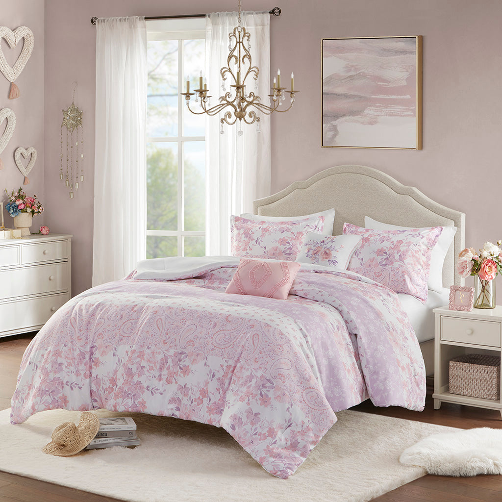 Oliena Floral Paisley Comforter Set - Pink